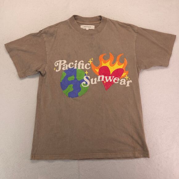 PacSun Casual Crew Neck Short Sleeve Striped T Shirt Mens Size Medium M Brown - Picture 2 of 9